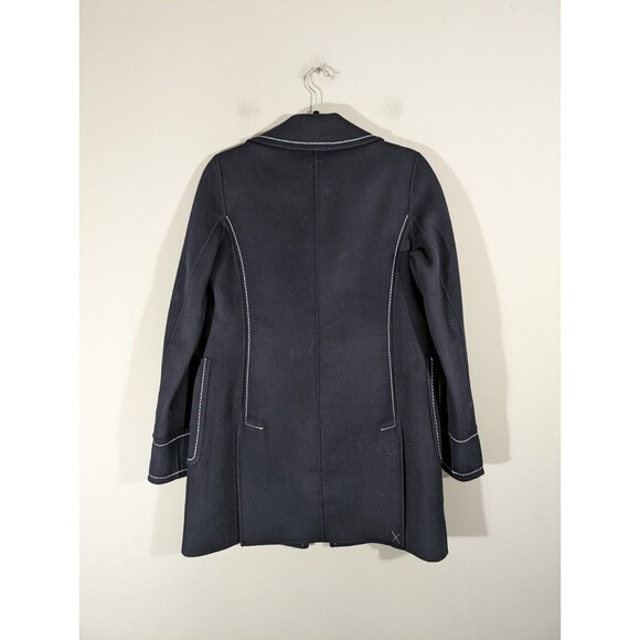 Ann Taylor Coat Women Size Small Navy Blue Wool Blend Contrast Stitch Classic - Picture 2 of 7